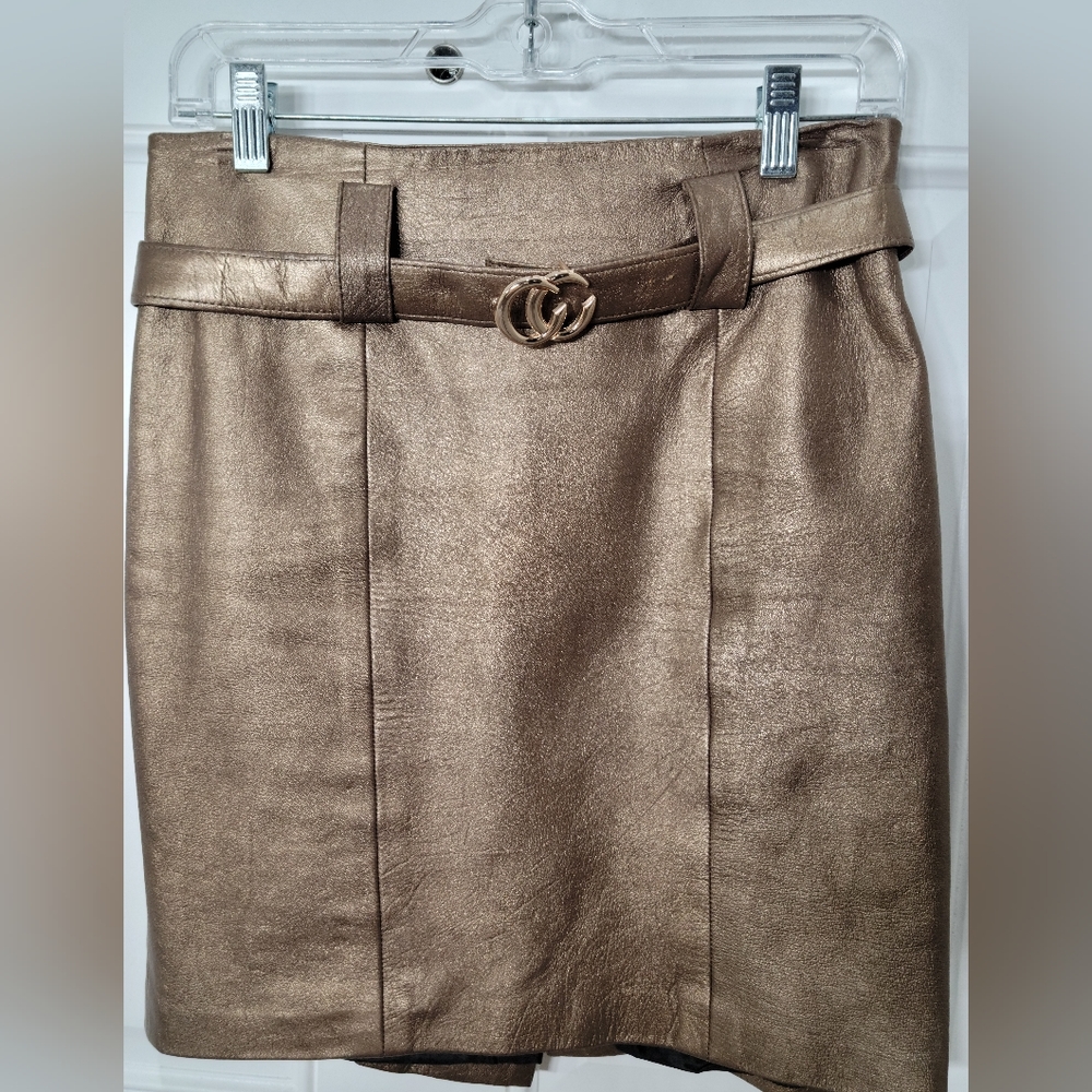Cache Metallic Bronze Mini Leather Skirt Size 6